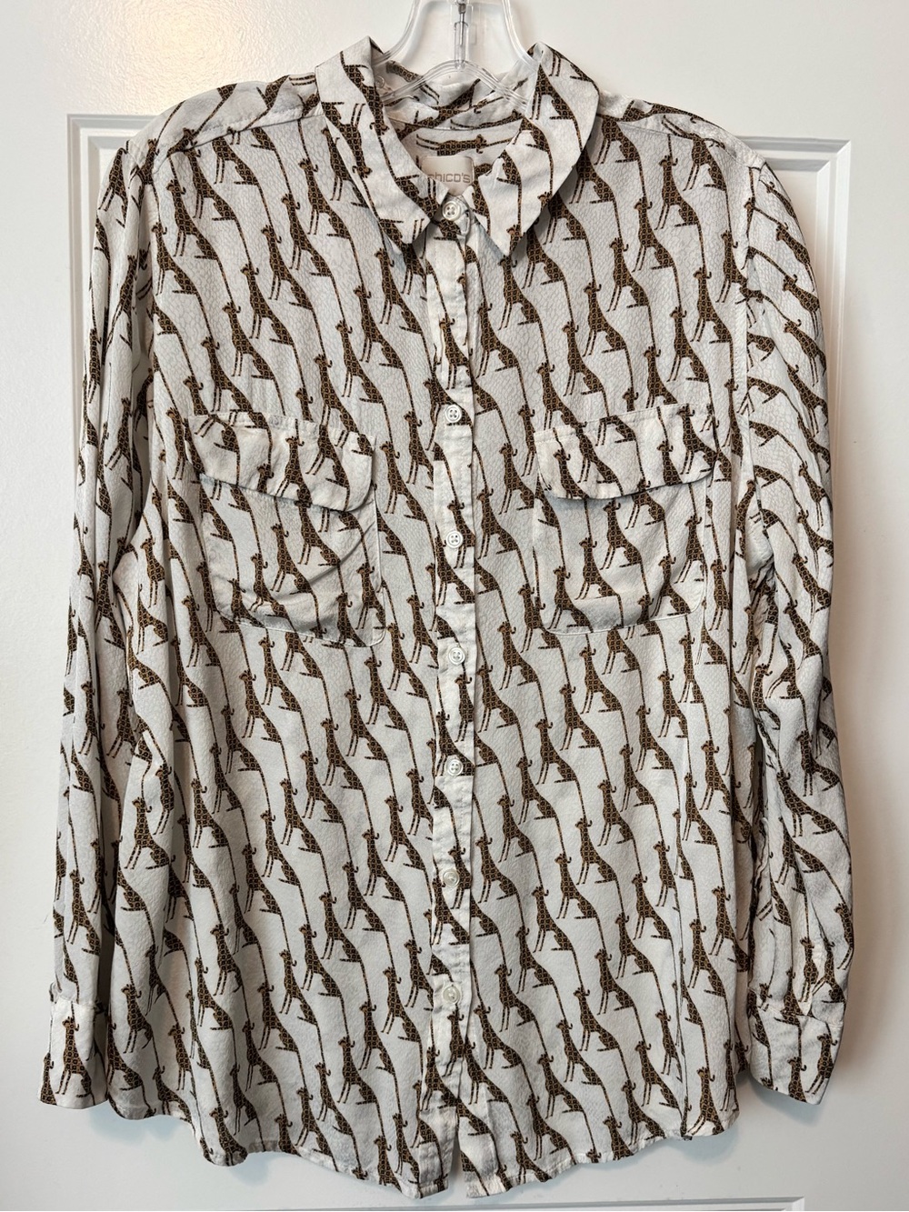 Chico's Cheetah Print Button Front Blouse Safari Animal Shirt Size 2 Large